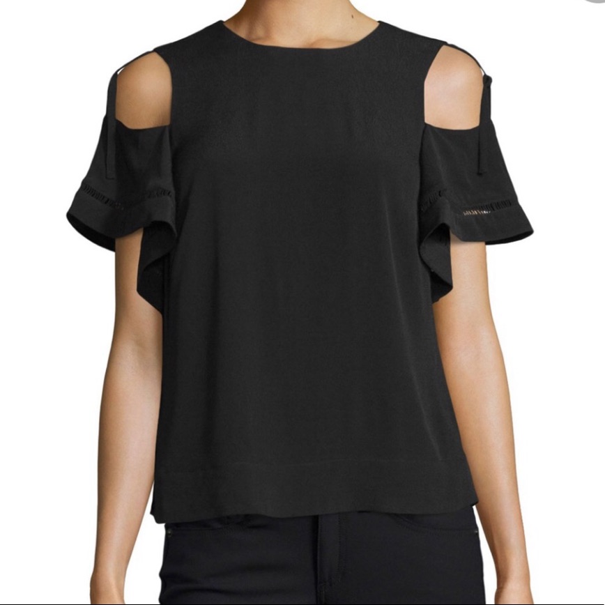 Rebecca Taylor Black Cold Shoulders Loose Fit Blouse Size 12